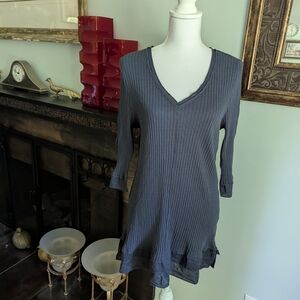 Soft Surroundings Top Women's L/XL Blue 3/4 Sleeve Ribbed Knit Layered Top 112